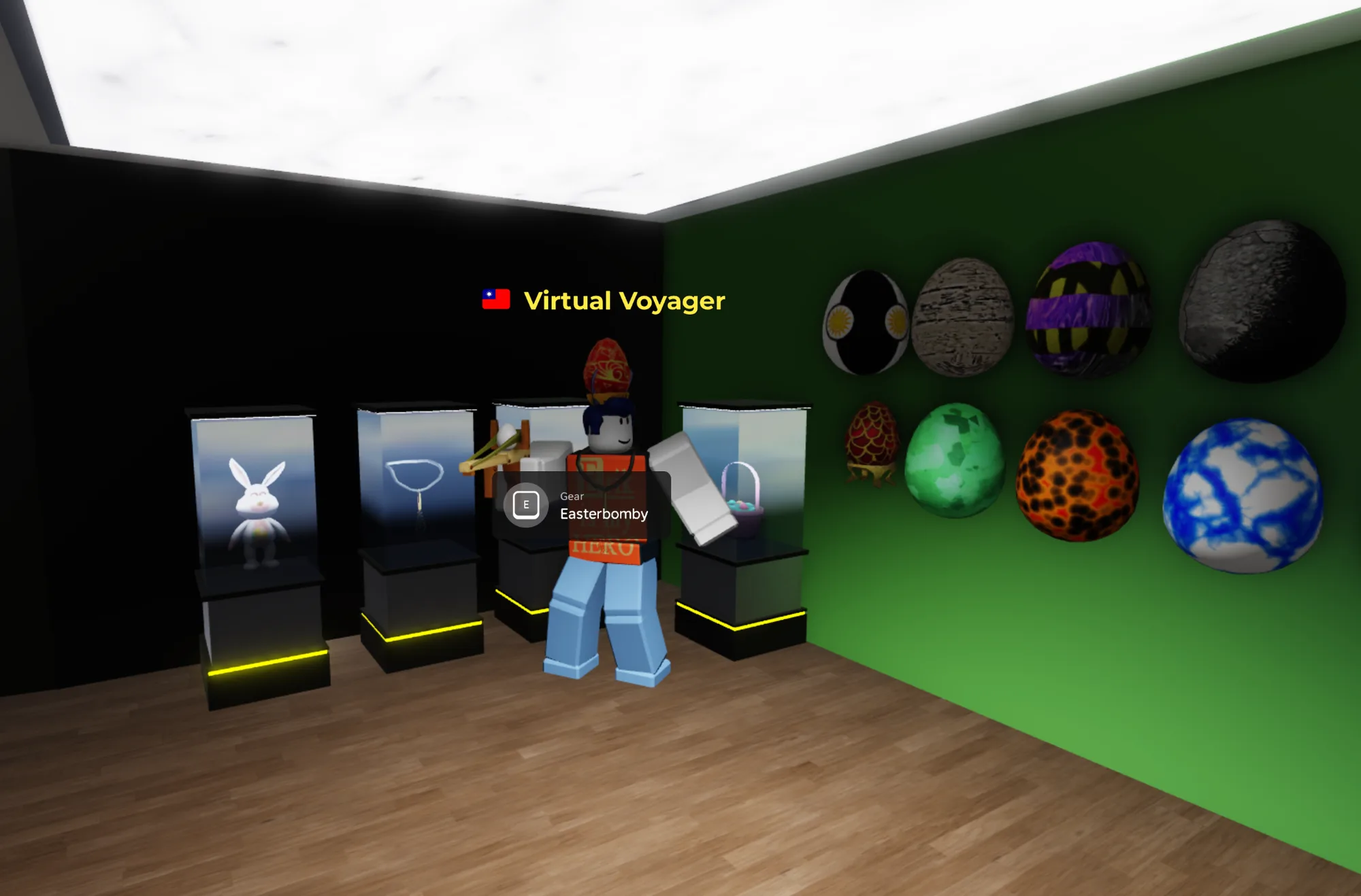 A player equipping an artifact inside the museum